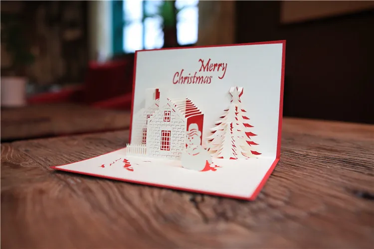 10x15 см 3D всплывающие поздравительные открытки Веселый Рождественский домик, форма спасибо открытки с конвертами рождественские украшения