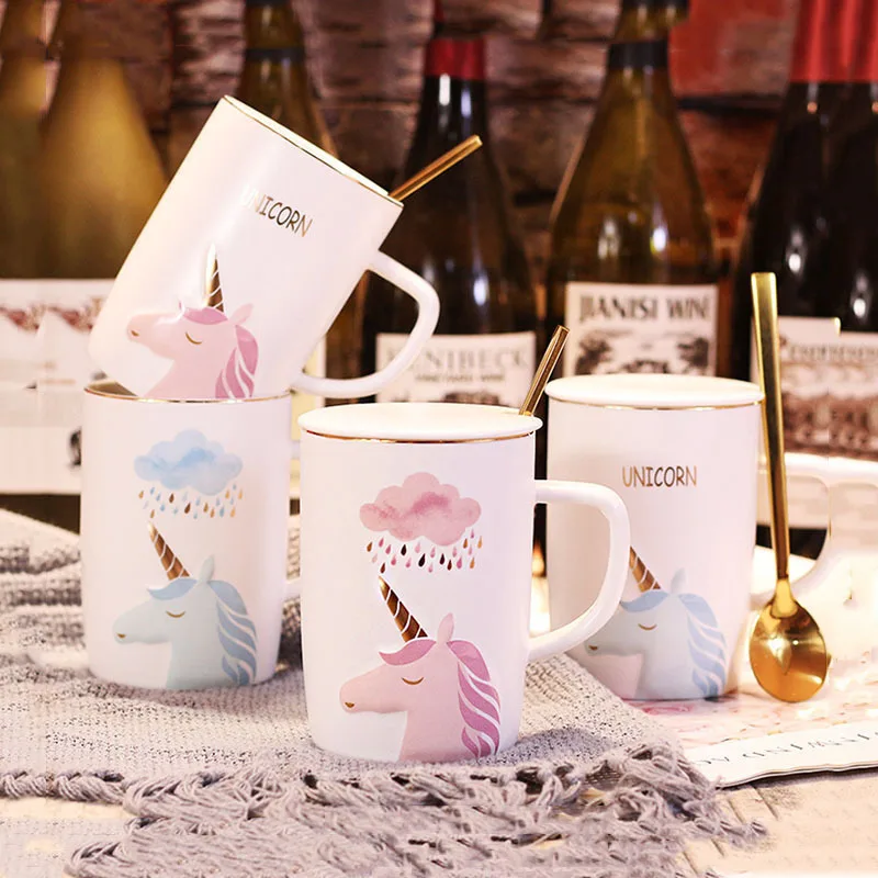 Unicorn Ceramic Mug With Golden Spoon