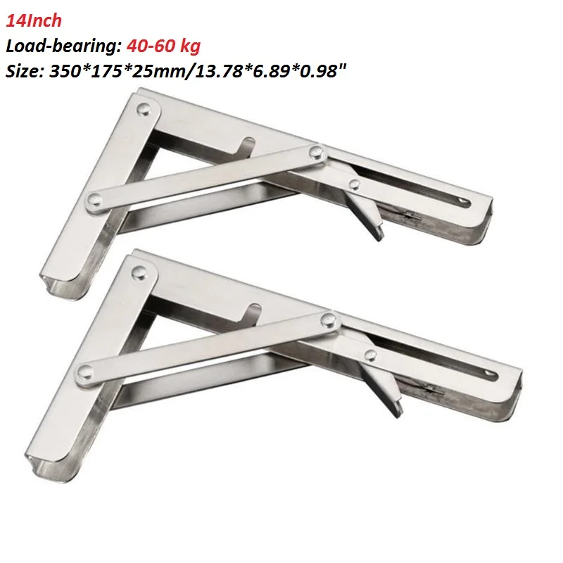

2pcs Triangle Folding Angle Bracket Stainless Steel Wall-mounted Bracket Triangular Storage Shelf Holder Heavy Support 20-60kg