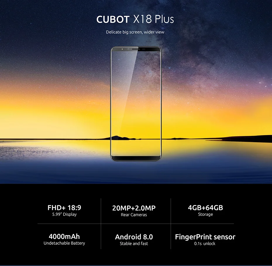 Cubot X18 Plus Android 8,0 5,99 "18:9 FHD ram 4 Гб rom 64 ГБ Android 8,0 MT6750T восьмиядерный смартфон 16MP 4000 мАч 4G мобильный телефон