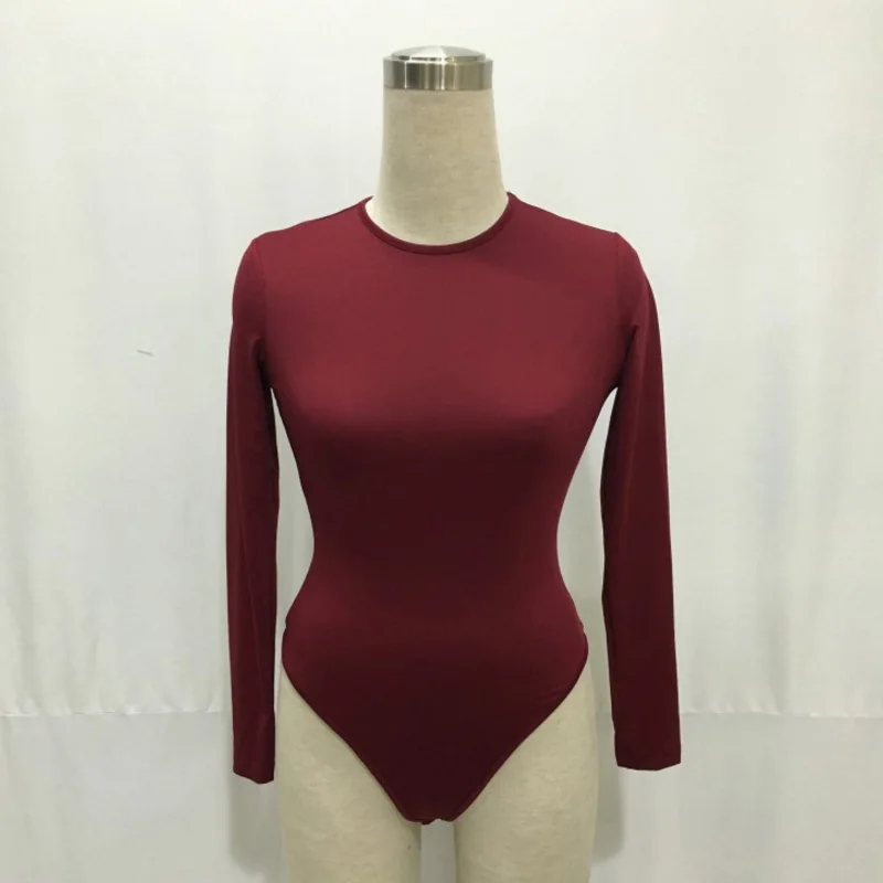 Sexy long sleeve bodysuit Women elastic black nude fashion elegant bodysuit Casual Button winter autumn romper Female body suits