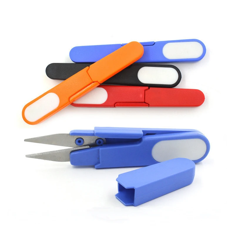 

4Pcs/Lots Portable Steel Fishing Scissors Plastic Handle With Covers Capped Line Cutter Scissor Cord Sewing Fishing Tackle Tools