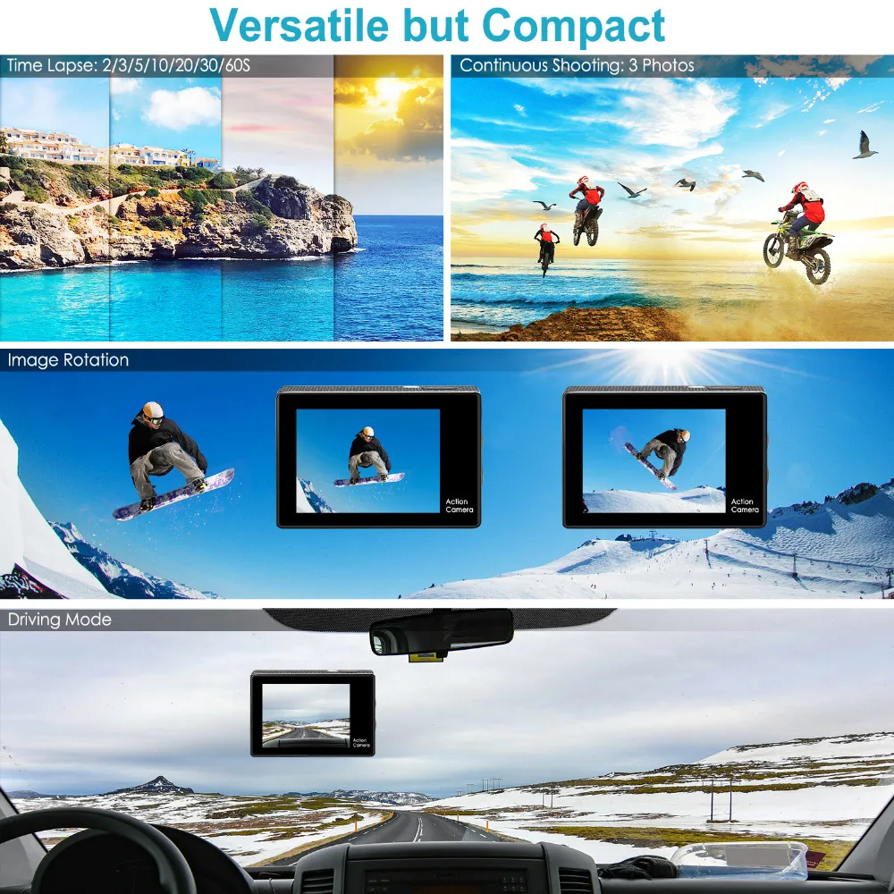 Neewer G1 Ultra HD 4K Action Camera Kit Includes 12MP 98 ft Underwater Waterproof Camera 170 Degree