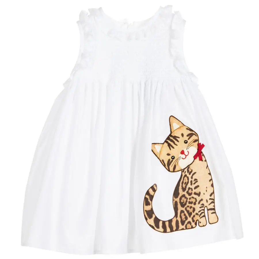 Girls Summer Dress Cotton Reine Des Neiges 2017 Brand Princess Dress Girl Costume Cat Pattern Lace Children Dress Kids Clothes
