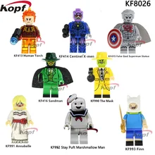 10 компл. KF8026 Супергерои человеческий факел сандмен Аннабель ложный Бог суэпрман статуя Кирпичи Строительные блоки Детские Подарочные игрушки