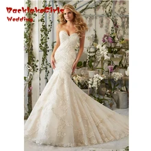 2017 New Spring Design Luxury Bridal Sweetheart Sleeveless Custom Made Beading Lace Mermaid Wedding Dresses