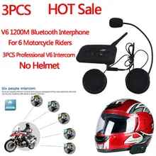 3PCS BT Intercom Motorycle Helmet Headset Bluetooth Interphone V6 1200M 6 Riders Bikers Skiers Walkie Talkie Moto Communication