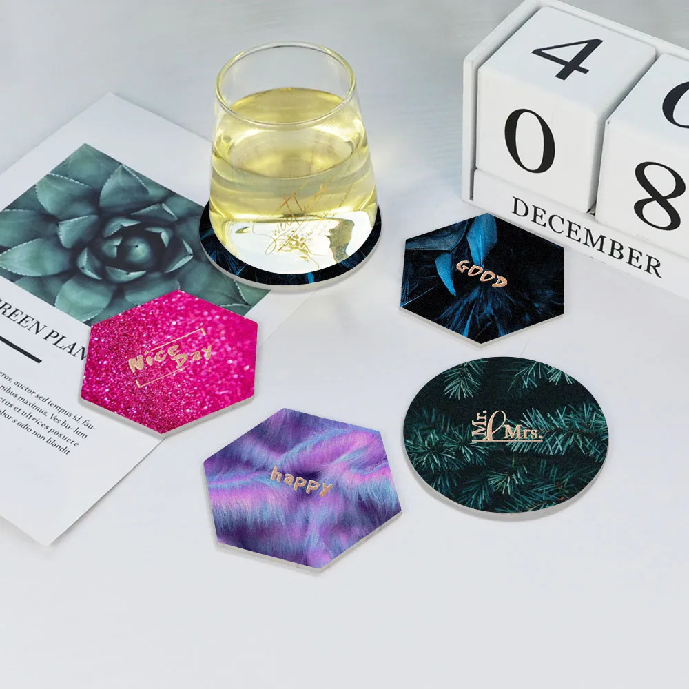 

Creative Silicone Coaster Gold Printed Letter Cup Mats Round Hexagon Soft Waterproof Insulation Pad Drink Coaster Home Decor 1pc