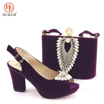 

2019 New Purple Color Luxury High Quality Elegant Italian Shoes with Matching Bag Shoe and Bag Set African for Wedding Party
