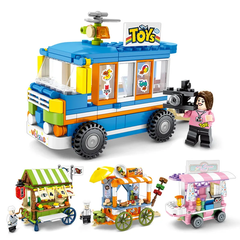 

2019 City Street View Ice cream truck Sushi Car Figures Building Block Model Compatible legoingly City Educational toys for Kids