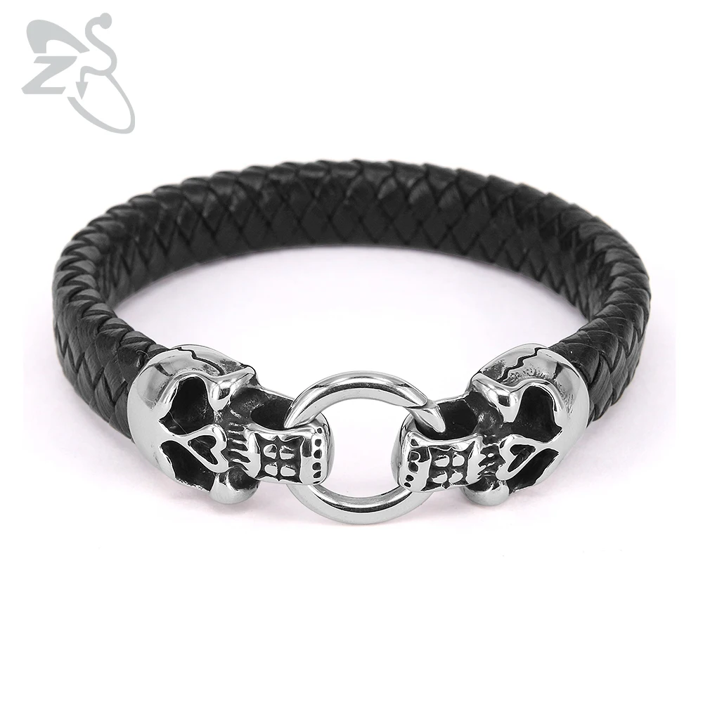 Zs Skull Rock Roll Leather Bracelets Men S Punk Style Bangles Zs Skull Rock Roll Leather Bracelets