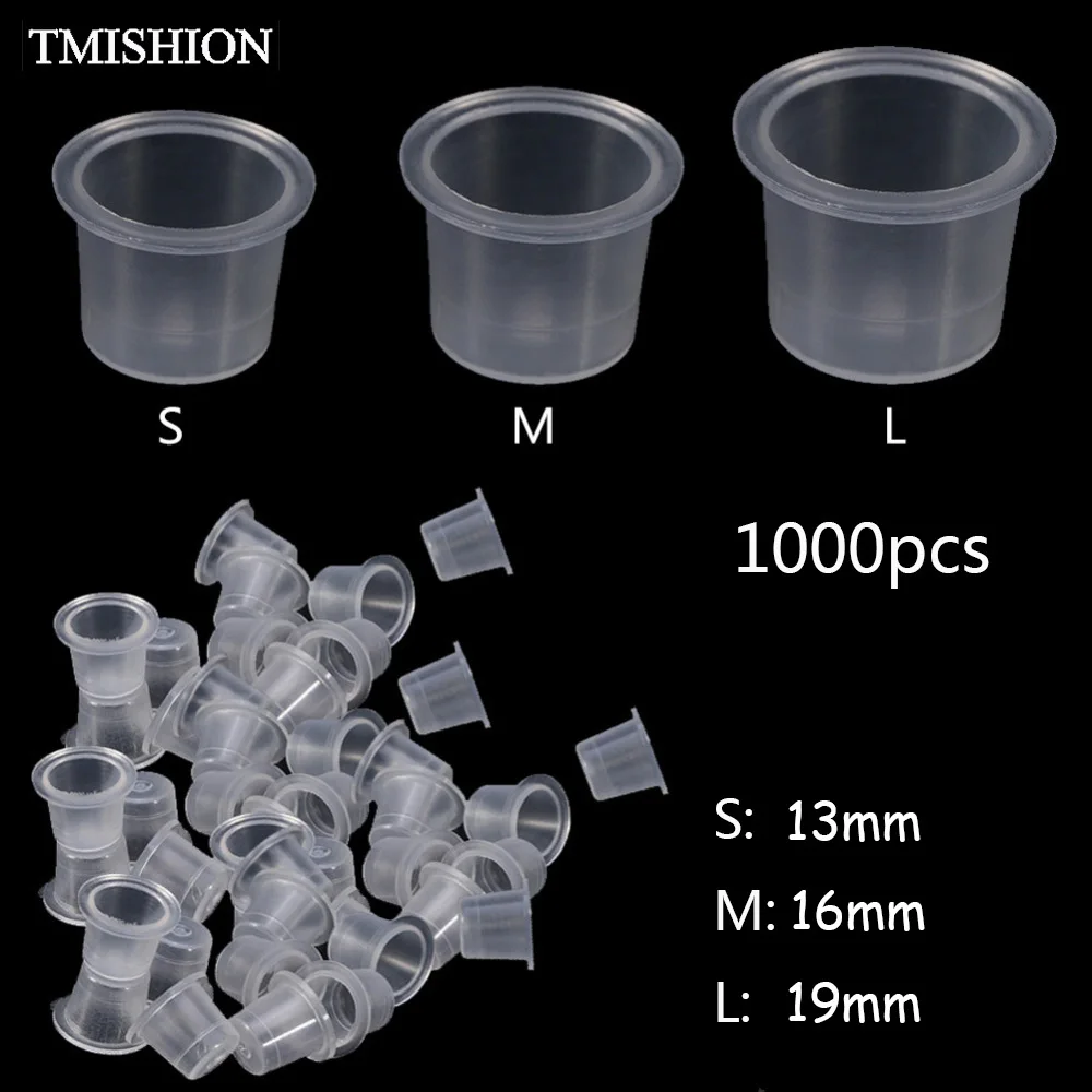 

Wholesale 1000Pcs Disposable Tattoo Ink Cups S/M/L Plastic Clear Eyebrow Makeup Pigment Container Caps Holder Tattoo Accessories
