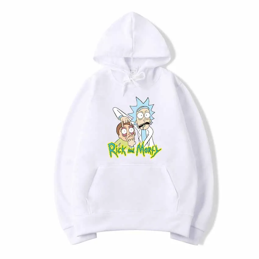 Толстовки с капюшоном Outono Inverno Quente Homens аниме engrachado impresssano Camisolas de Rick E Morty Loog Manga Casaco Com Capuz de algodao - Цвет: white