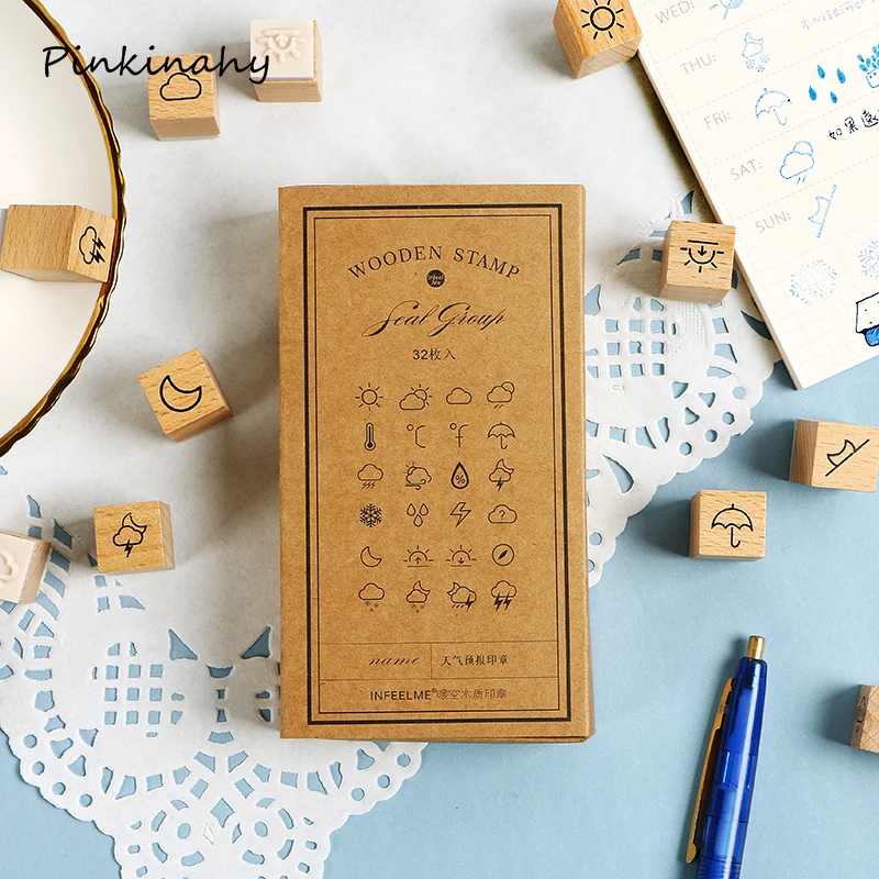 

32 pcs Vintage Weather wood stamp set DIY craft wooden rubber stamps scrapbooking stationery scrapbooking standard stamp YZ008
