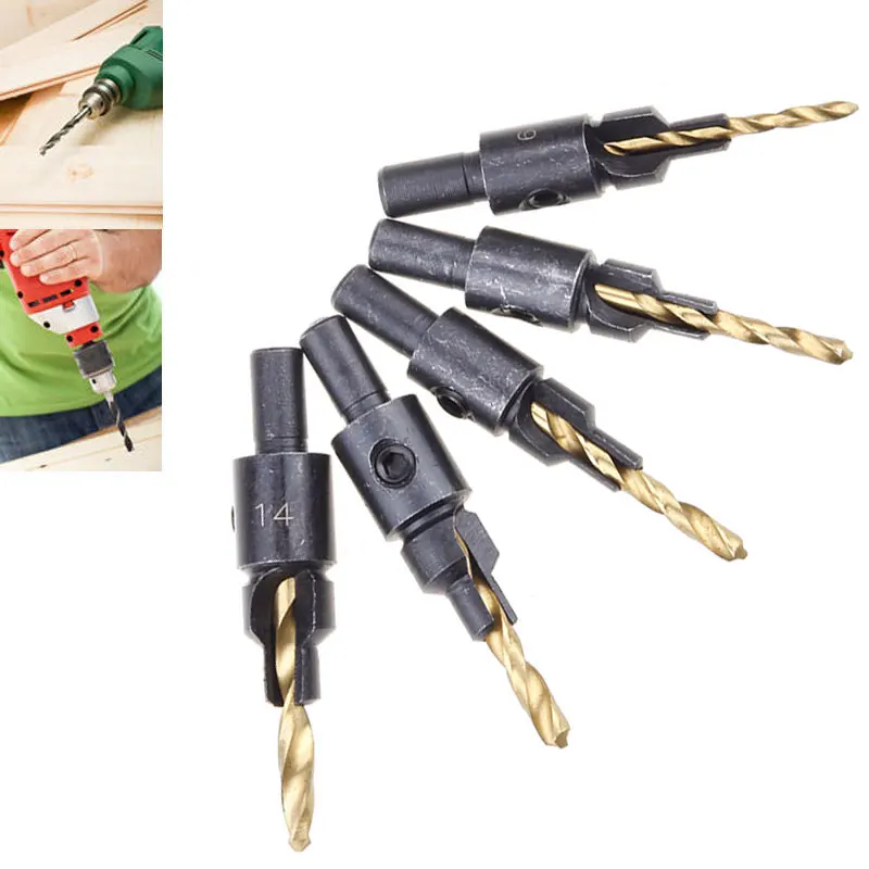 5 Pcs/Set Woodworking Wood Drilling Countersink Drill Bit Kits Counter