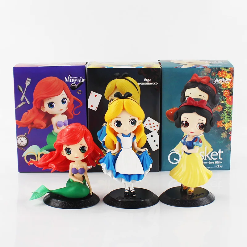 3pcs lot Q Posket Alice Alice in Wonderland Ariel The Little Mermaid Snow White PVC Figure