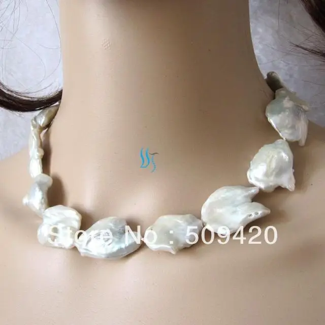 

~~ Free Shipping >>Details about 17.5" 25-32mm White Keshi Freshwater Pearl Necklace