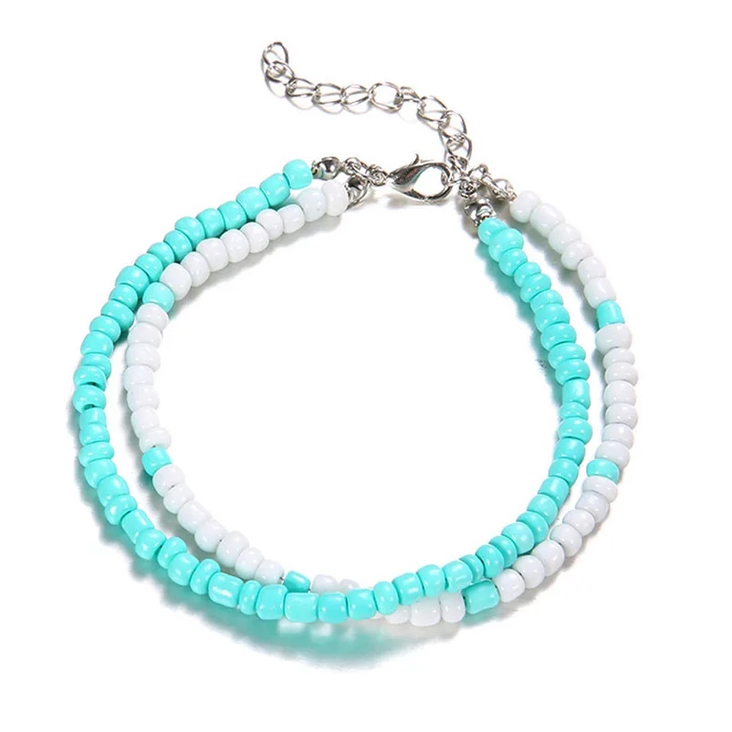 NEW Beads anklets for women Popular Resin Lady Fashion Beach Section Double Beads Anklet Foot Jewelry Sandals Pulseras J20#N (6)