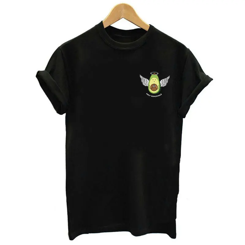 

CDJLFH 2019 Summer Women Tshirt Cute Fashion Avocado Angel Print Harajuku Top Shirt Women Black Short Sleeve O-neck T-shirt