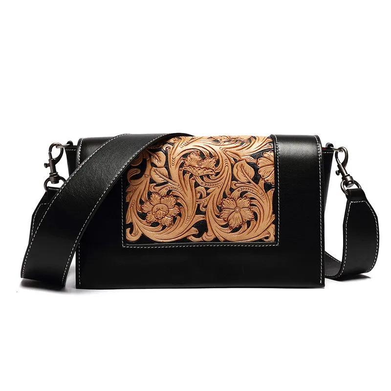 

shoulder bag female handmade carved vintage flower handbag for women messenger bags crossbody bag