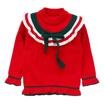 

Autumn 2018 New Arrival Toddler Girl Sweaters Winter Clothes Pullover Lotus Leaf Collar School Style Knitted Sweater Baby Tops