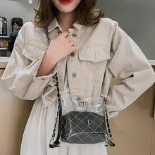 Hot Selling Transparent Single Shoulder Bag Bucket Handbag 2 Pieces Set for Women Girls -B5 studded transparent 2 pieces crossbody bag set