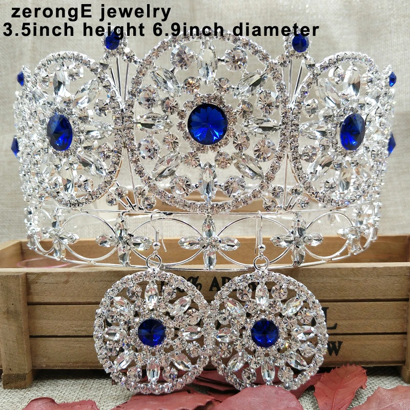 ZerongE jewelry3." Роскошная Королевская корона диадема блестящая Хрустальная маскарадная корона с ювелирными серьгами