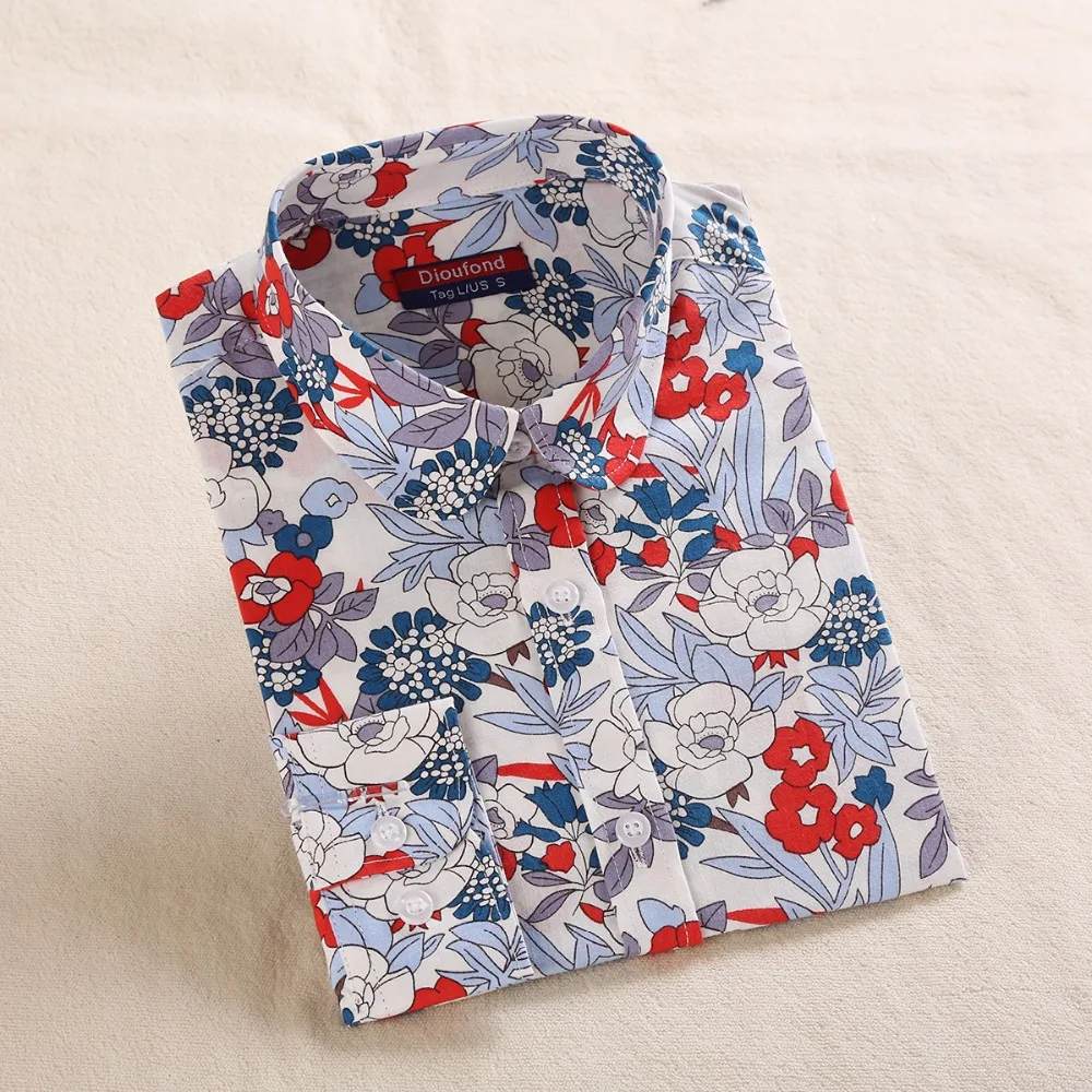 Colored leaves Printed Blouse Shirt Women Long Sleeve Cotton Work Wear Blouses Black Print Blusa Feminina Navy Top 2018 Clothing