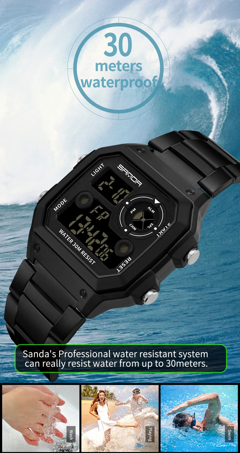 SANDA для мужчин s спортивные часы для мужчин светодиодный цифровые часы нержавеющая сталь электронные наручные часы водонепроницаемые женские часы Relogio Masculino
