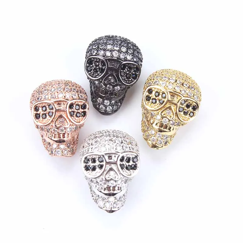 

1pc 10*14mm Micro Pave CZ Zircon white crystal skull charms necklace & pendant jewelry for women handmade skull men bracelet