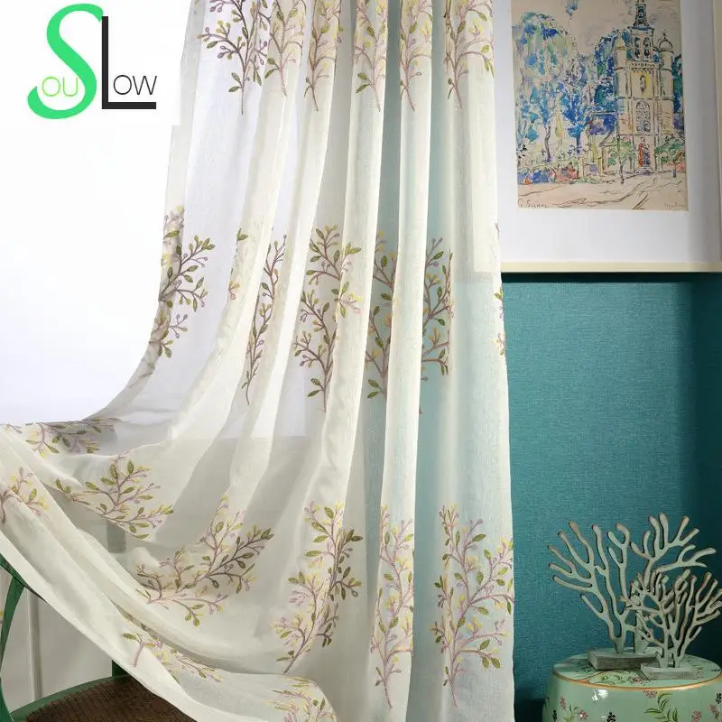

Slow Soul haruki Modern Minimalist Embroidery Curtain Embroidered Pastoral Plant Curtains For Living Room Cortinas Kitchen Tulle