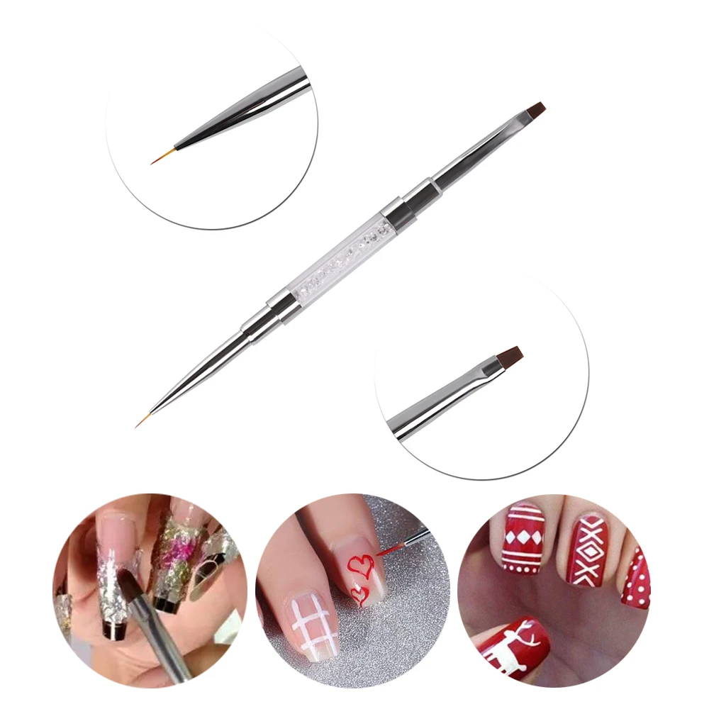

1Pcs Dual-ended Nail Liner Brush Drawing Painting Pen Rhinestone Handle UV Gel Nail Edge Cleaner Manicure Nail Art Tool