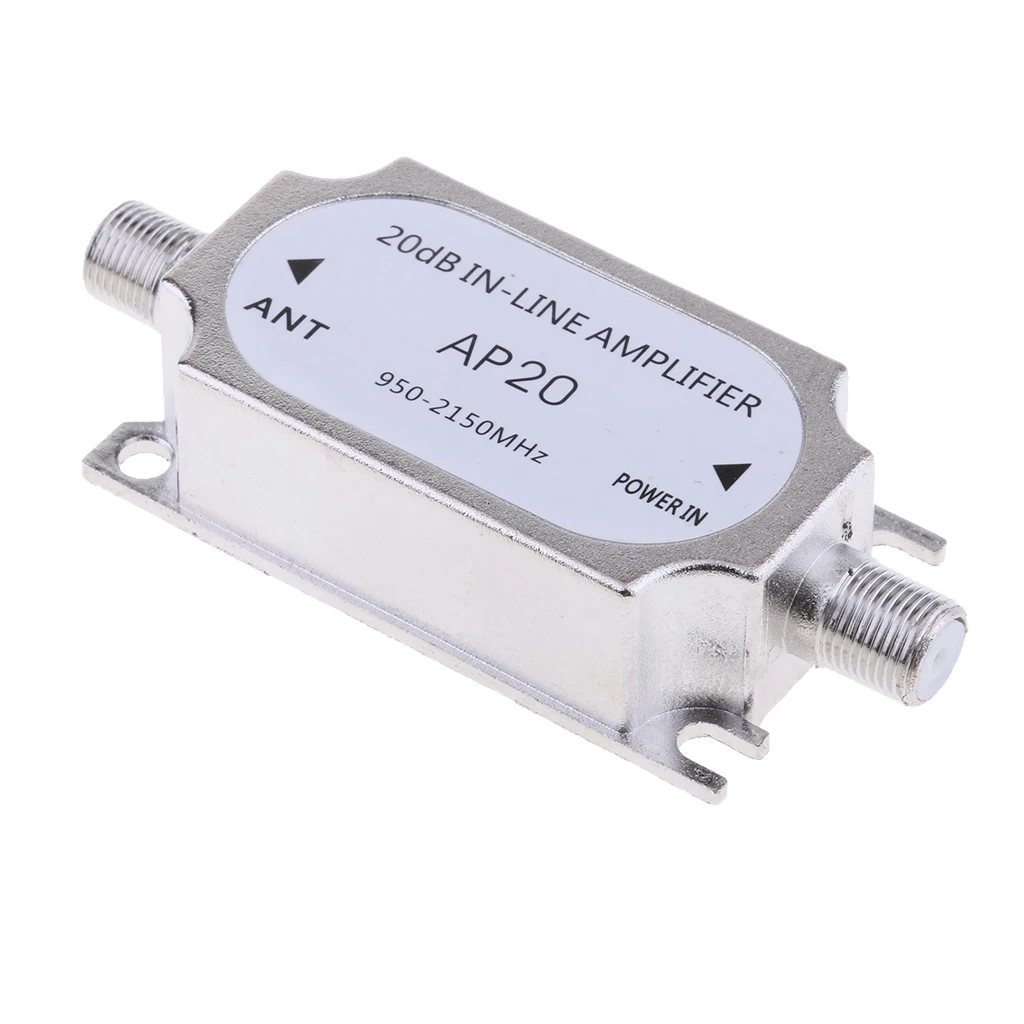 70x30mm Satellite 20Db Gain Inline Amplifier 950-2150MHZ Signal Booster AP20 Silver  Satellite Gain Inline Amplifier