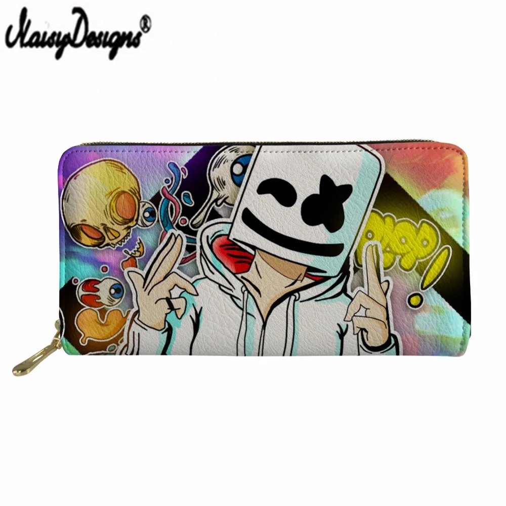 

2019 NOISYDESIGNS Marshmello Luxury Long Zipper Wallet Multi-function Men PU Leather Money Bag Female Clutch Bags Card Bag Purse