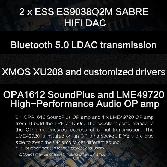 TOPPING D50S USB DAC Dual ES9038Q2M Bluetooth 5.0 HiFi Audio Desktop Decoder Hi-res PCM 32bit/768k DSD512 LDAC/AAC/SBC/aptX 3