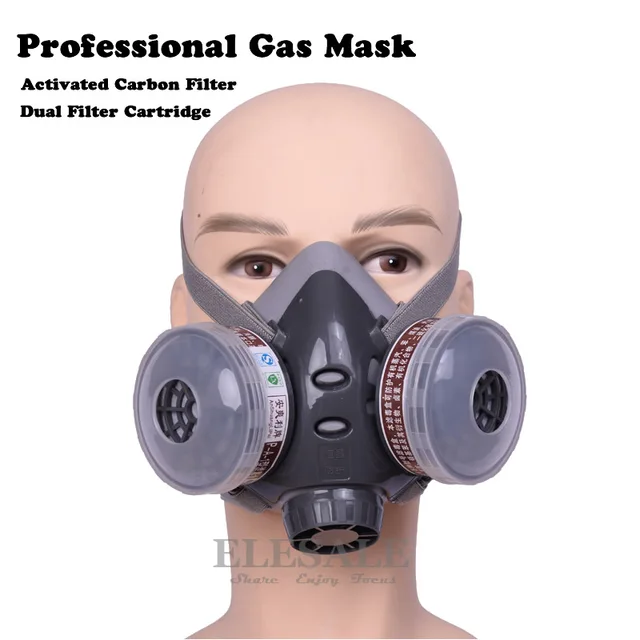 Half Face Gas Mask Dual Filter Cartridge Work Safety Gas Chemical