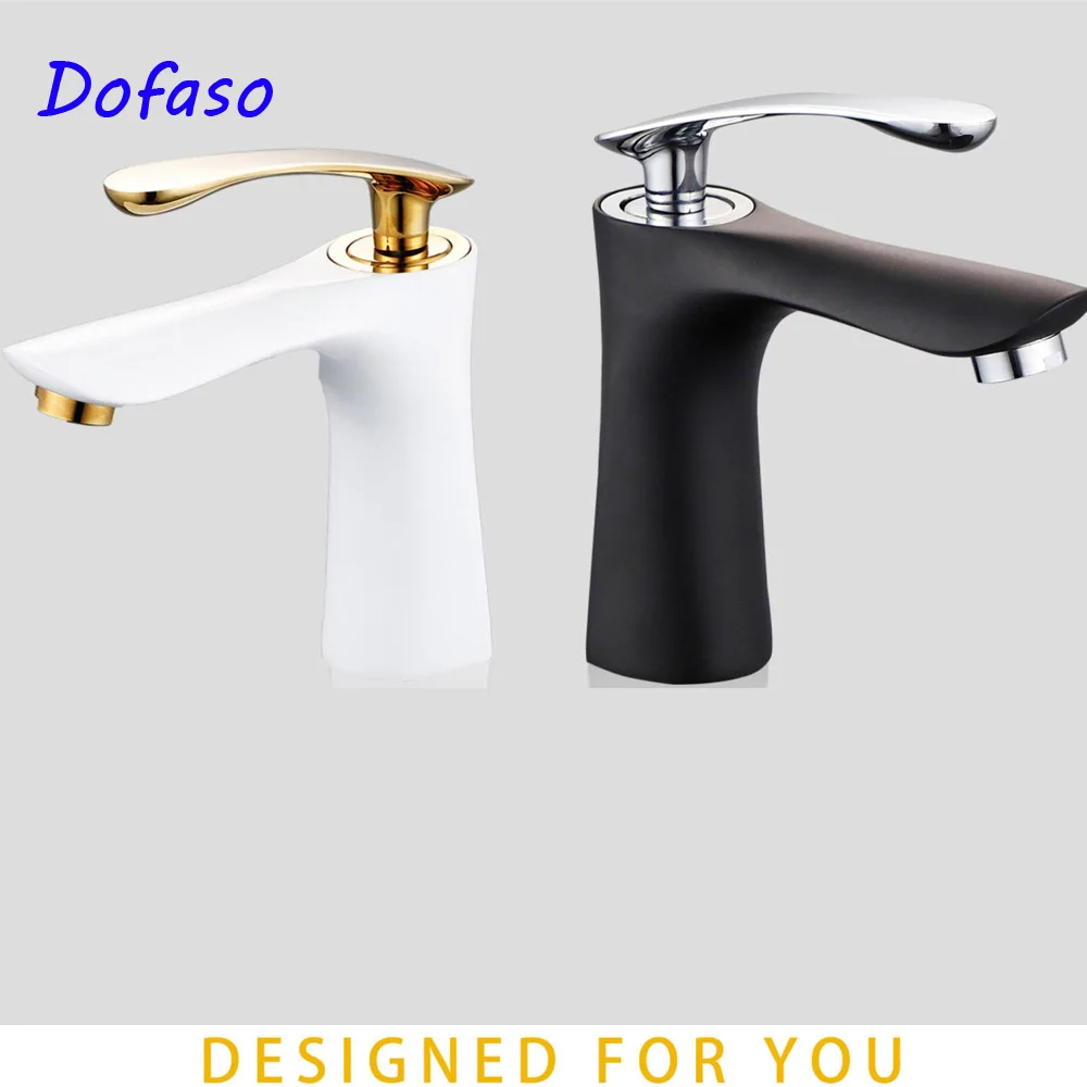 

Dofaso faucet white gold bathroom luxury Ceramic white or black deck mounted Basin Faucets Hot and Cold Sink faucet
