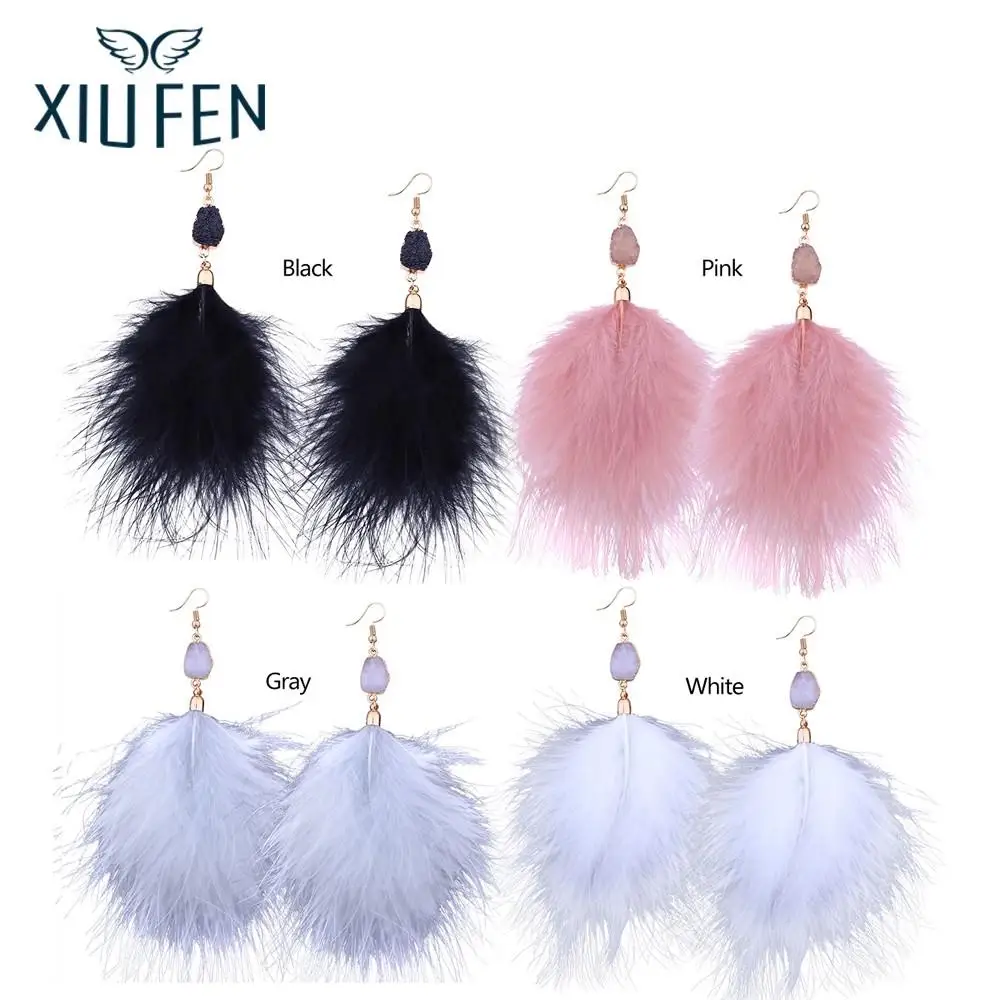 

Sangdo Bohemian Long Feather Earrings For Women Party Jewelry Fashion Crystal Feather Dangle Drop Statement Earrings
