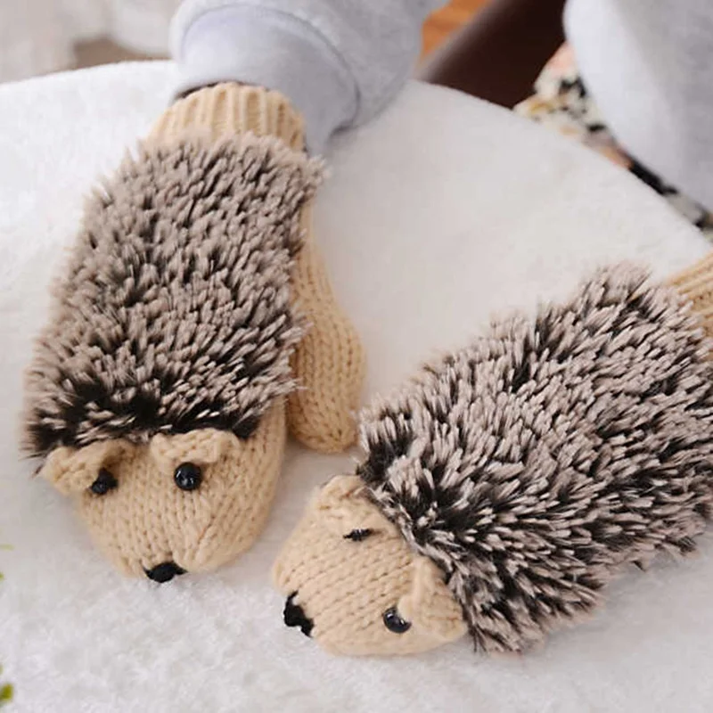 

Women's Winter Gloves Without Fingers Knitting Wool Warm Mittens Fingerless Cartoon Hedgehog Gloves