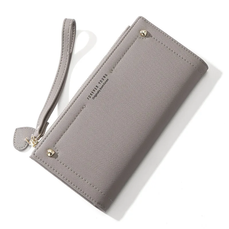 Simple Women Wallets Female Purses Leisure Purse Long Section Top Quality Clutch Wallet Soft PU Leather Money Bag Carteras - Цвет: grey