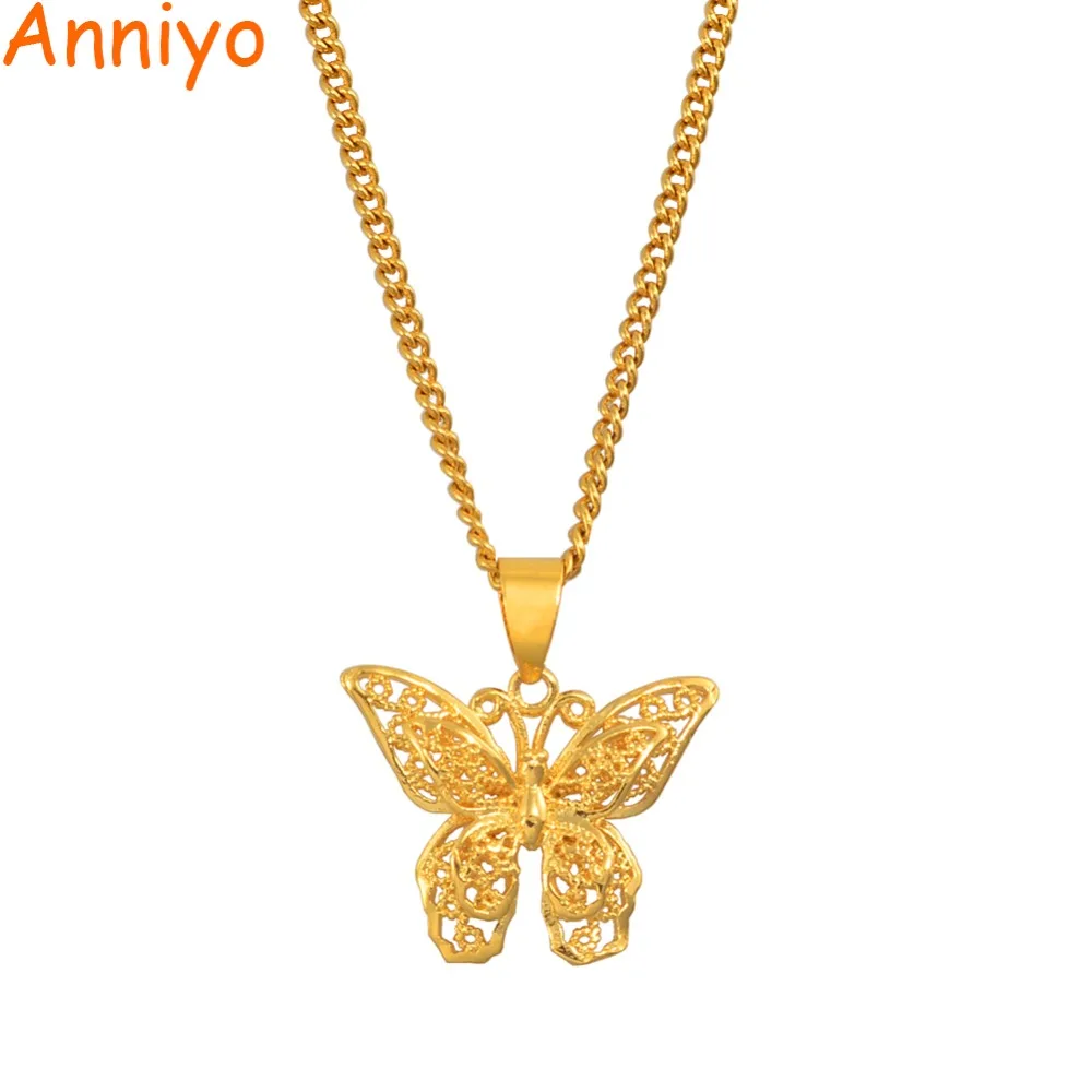 Anniyo Butterfly Charms Pendant Chain Necklaces for Women Girls Gold