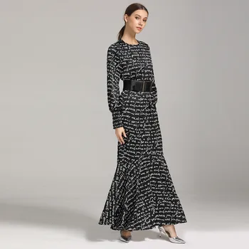 

Casual Print Maxi Dress Knitted Muslim Abaya Loose Kimono Long Robe Gowns Ramadan Middle East Arab Islamic Clothing NO belt