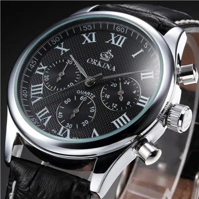 Мужские часы MG. ORKINA Dapper Case синие булавки мужские часы хронограф кварцевые Miyota JS20 секундомер ударопрочные водонепроницаемые часы - Цвет: Черный