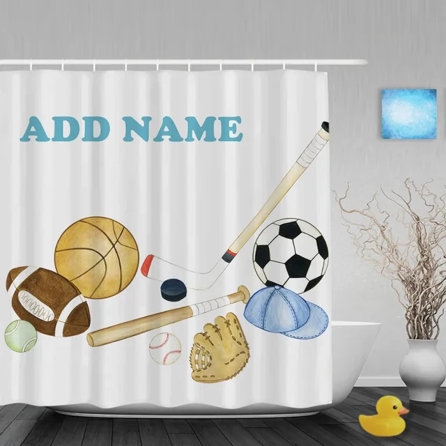 Personalized Sports Shower Curtain Baseball Football Basketball Personalized Sports Shower Curtain Baseball Football Basketball Decor Bathroom Curtains Polyester Fabric Cafetime