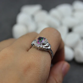 Fleure esme vintage bezel setting rhodium plated ring white and rainbow cubic zirconia r781 size #6 7 8 9 treasurer recommended