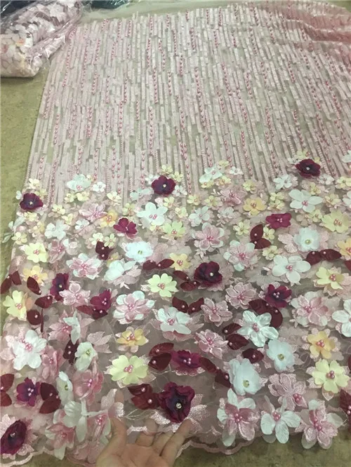 

African Tulle Lace Fabric hand work flower With Beads High Quality Fashion French Net Lace Fabric For Wedding Dress