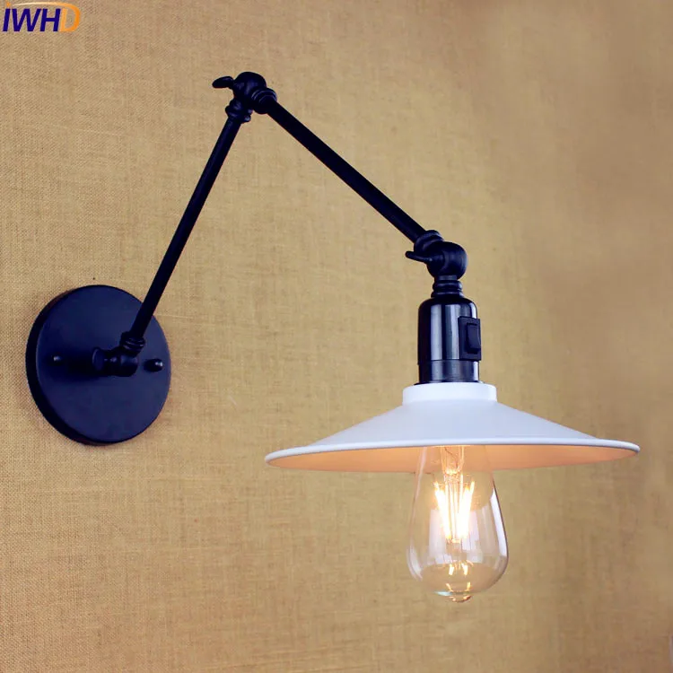 

IWHD Black Swing Long Arm Wall Lamp Light Fixtures Bedroom Switch Antique Vintage Industrial Wall light Sconce Lampe Murale