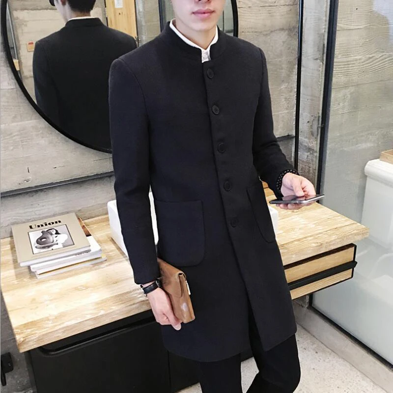 

Men's Wool Coats & Jackets Winter Cashmere Jacket Man Long Section Single Breasted Overcoat Turn-down Collar Casual Woolen Coat