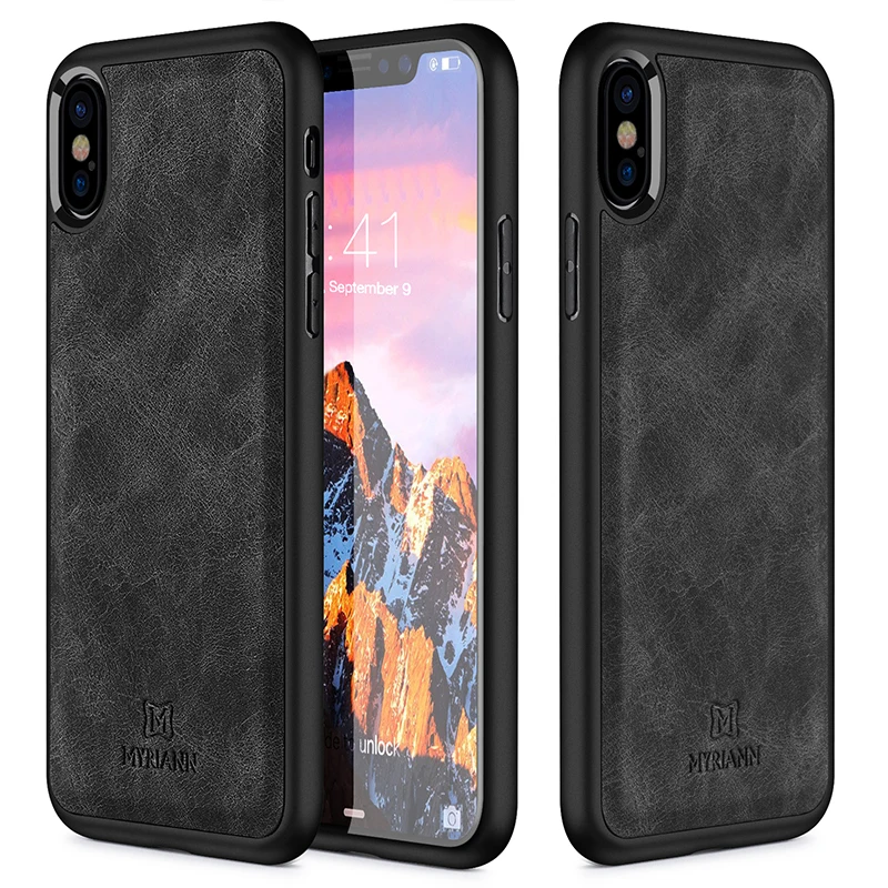 

Myriann Premium Leather Back Flexible TPU Silicone Hybrid Soft Slim Cover Case for iPhone X