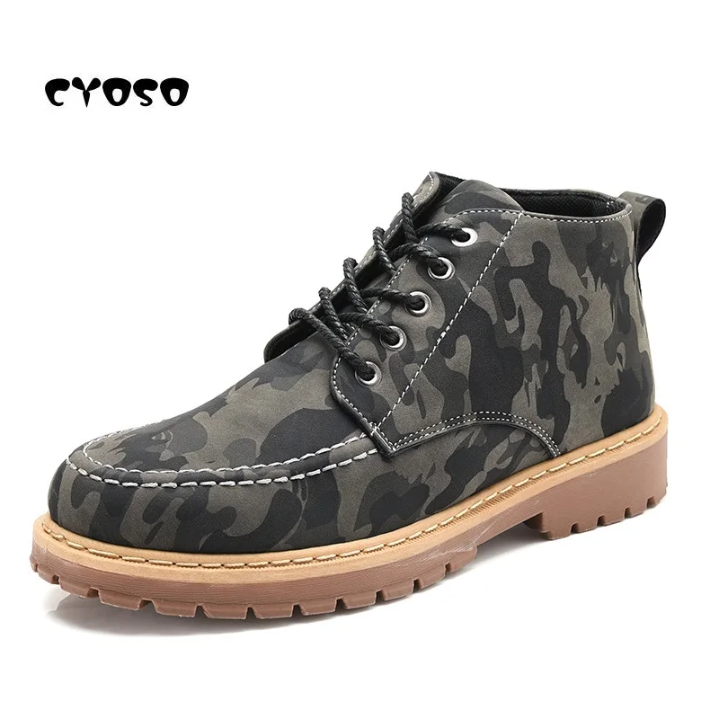 

CYOSO Camouflage Men Boots Ankle Autumn Winter Lace Up Boots Causal Mens Shoes Motorcycle Outdoor Fashion Martin Boots